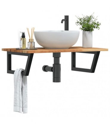 vidaXL Basin Shelf Wall Mounted Steel and Solid Wood Acacia