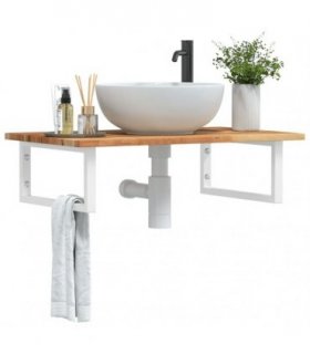 vidaXL Basin Shelf Wall Mounted Steel and Solid Wood Acacia