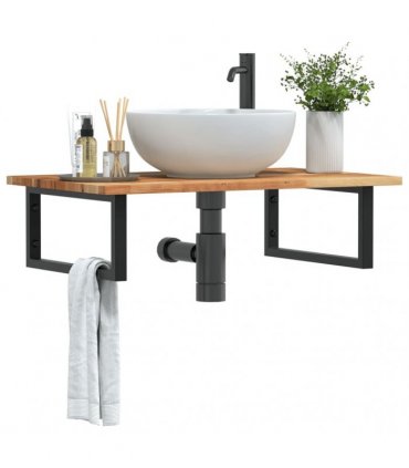 vidaXL Basin Shelf Wall Mounted Steel and Solid Wood Acacia