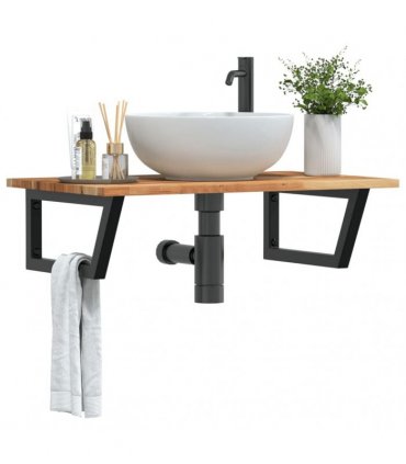 vidaXL Basin Shelf Wall Mounted Steel and Solid Wood Acacia