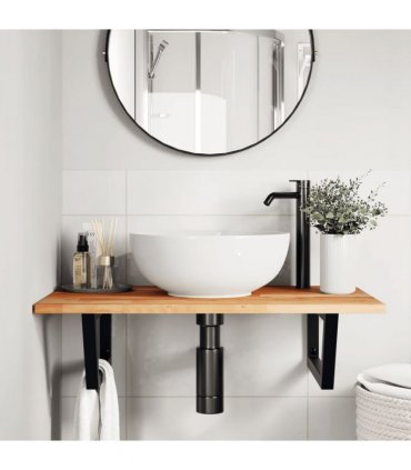 vidaXL Basin Shelf Wall Mounted Steel and Solid Wood Acacia