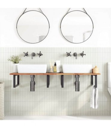 vidaXL Basin Shelf Wall Mounted Steel and Solid Wood Acacia
