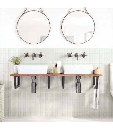 vidaXL Basin Shelf Wall Mounted Steel and Solid Wood Acacia