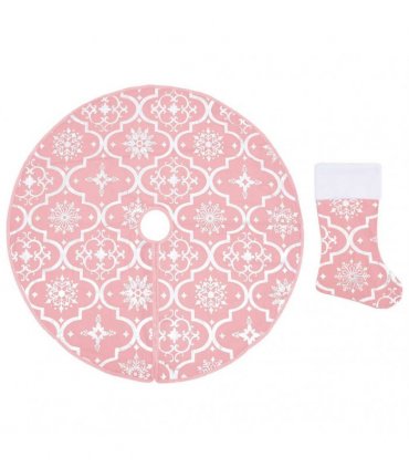 vidaXL Luxury Christmas Tree Skirt with Sock Pink 90 cm Fabric