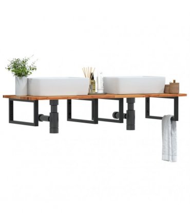 vidaXL Basin Shelf Wall Mounted Steel and Solid Wood Acacia