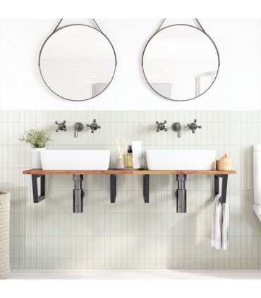vidaXL Basin Shelf Wall Mounted Steel and Solid Wood Acacia