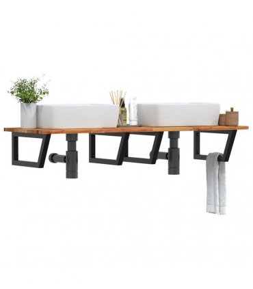 vidaXL Basin Shelf Wall Mounted Steel and Solid Wood Acacia
