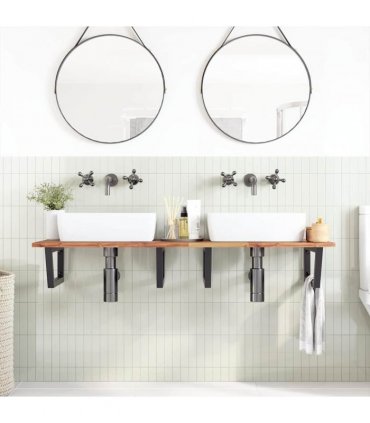 vidaXL Basin Shelf Wall Mounted Steel and Solid Wood Acacia