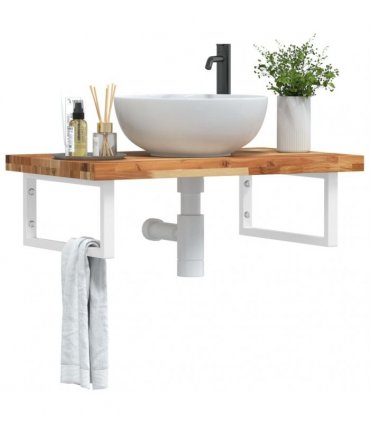 vidaXL Basin Shelf Wall Mounted Steel and Solid Wood Acacia