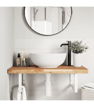 vidaXL Basin Shelf Wall Mounted Steel and Solid Wood Acacia