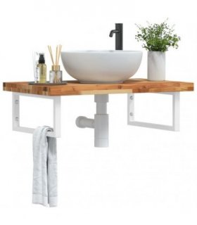 vidaXL Basin Shelf Wall Mounted Steel and Solid Wood Acacia