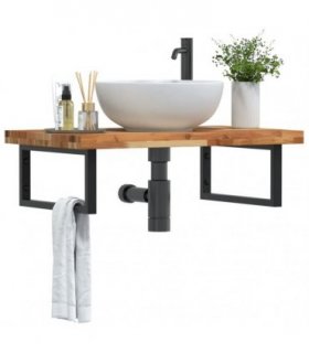 vidaXL Basin Shelf Wall Mounted Steel and Solid Wood Acacia