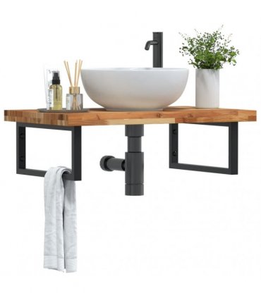 vidaXL Basin Shelf Wall Mounted Steel and Solid Wood Acacia