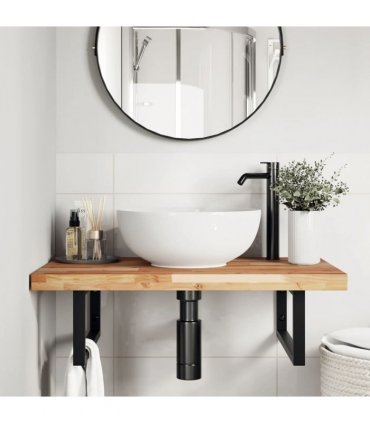 vidaXL Basin Shelf Wall Mounted Steel and Solid Wood Acacia