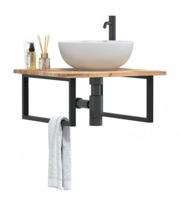 vidaXL Basin Shelf Wall Mounted Steel and Solid Wood Acacia