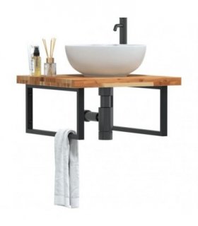 vidaXL Basin Shelf Wall Mounted Steel and Solid Wood Acacia