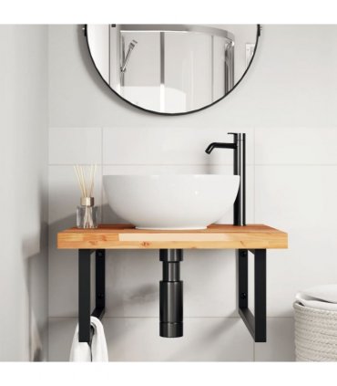 vidaXL Basin Shelf Wall Mounted Steel and Solid Wood Acacia