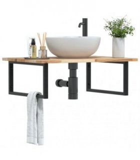 vidaXL Basin Shelf Wall Mounted Steel and Solid Wood Acacia