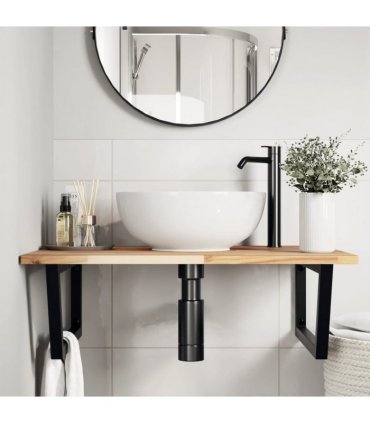 vidaXL Basin Shelf Wall Mounted Steel and Solid Wood Acacia