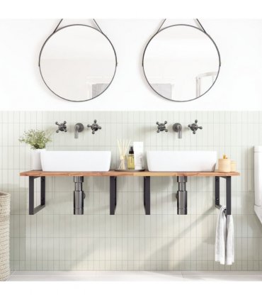 vidaXL Basin Shelf Wall Mounted Steel and Solid Wood Acacia