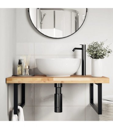 vidaXL Basin Shelf Wall Mounted Steel and Solid Wood Acacia