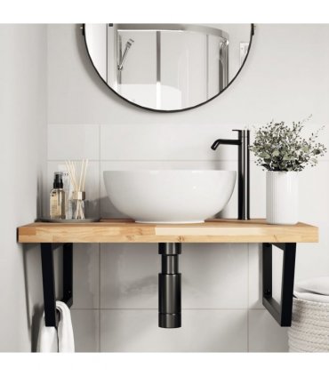 vidaXL Basin Shelf Wall Mounted Steel and Solid Wood Acacia