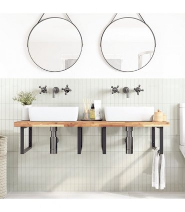 vidaXL Basin Shelf Wall Mounted Steel and Solid Wood Acacia