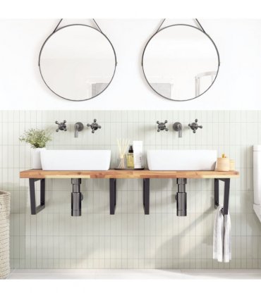 vidaXL Basin Shelf Wall Mounted Steel and Solid Wood Acacia