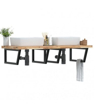 vidaXL Basin Shelf Wall Mounted Steel and Solid Wood Acacia
