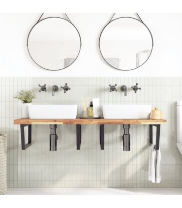 vidaXL Basin Shelf Wall Mounted Steel and Solid Wood Acacia