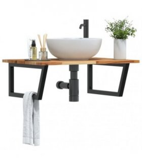 vidaXL Basin Shelf Wall Mounted Steel and Solid Wood Acacia