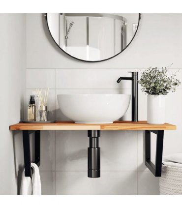 vidaXL Basin Shelf Wall Mounted Steel and Solid Wood Acacia