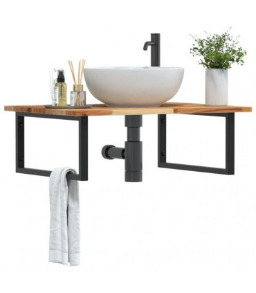vidaXL Basin Shelf Wall Mounted Steel and Solid Wood Acacia