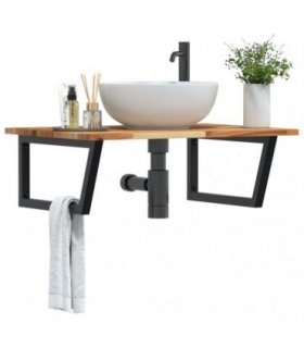 vidaXL Basin Shelf Wall Mounted Steel and Solid Wood Acacia