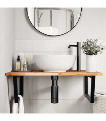vidaXL Basin Shelf Wall Mounted Steel and Solid Wood Acacia