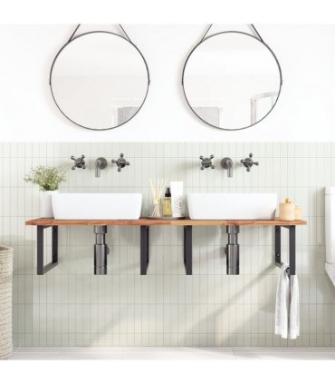 vidaXL Basin Shelf Wall Mounted Steel and Solid Wood Acacia