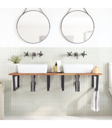 vidaXL Basin Shelf Wall Mounted Steel and Solid Wood Acacia