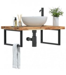 vidaXL Basin Shelf Wall Mounted Steel and Solid Wood Acacia