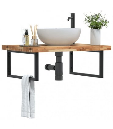 vidaXL Basin Shelf Wall Mounted Steel and Solid Wood Acacia