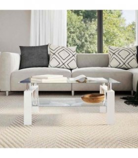 vidaXL Coffee Table White and Transparent 95x55x40 cm Tempered Glass