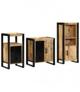 vidaXL Bathroom Furniture Set 3 pcs Brown and Black Solid Mango Wood