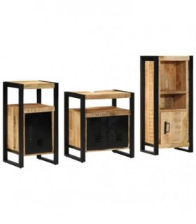vidaXL Bathroom Furniture Set 3 pcs Brown and Black Solid Mango Wood