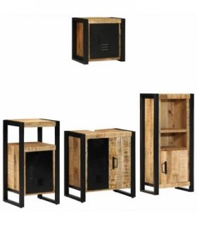 vidaXL Bathroom Furniture Set 4 pcs Brown and Black Solid Mango Wood