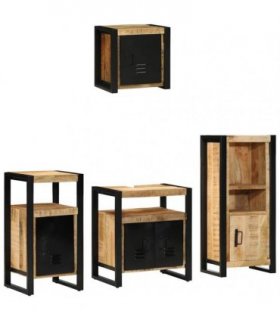 vidaXL Bathroom Furniture Set 4 pcs Brown and Black Solid Mango Wood