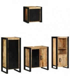 vidaXL Bathroom Furniture Set 4 pcs Brown and Black Solid Mango Wood