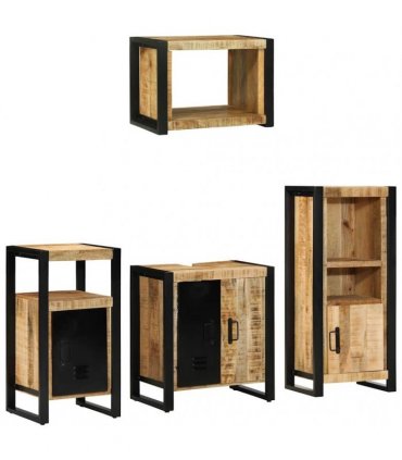 vidaXL Bathroom Furniture Set 4 pcs Brown and Black Solid Mango Wood