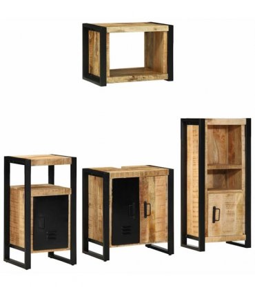vidaXL Bathroom Furniture Set 4 pcs Brown and Black Solid Mango Wood
