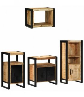 vidaXL Bathroom Furniture Set 4 pcs Brown and Black Solid Mango Wood