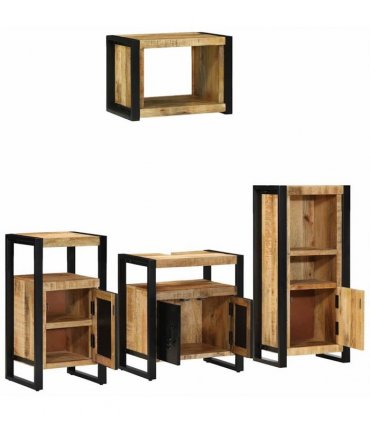 vidaXL Bathroom Furniture Set 4 pcs Brown and Black Solid Mango Wood