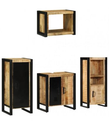 vidaXL Bathroom Furniture Set 4 pcs Brown and Black Solid Mango Wood